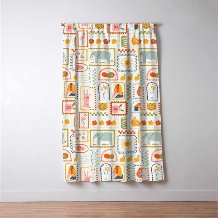 Vintage tropical summer patchwork art pattern Window Curtain Gallery Image 3