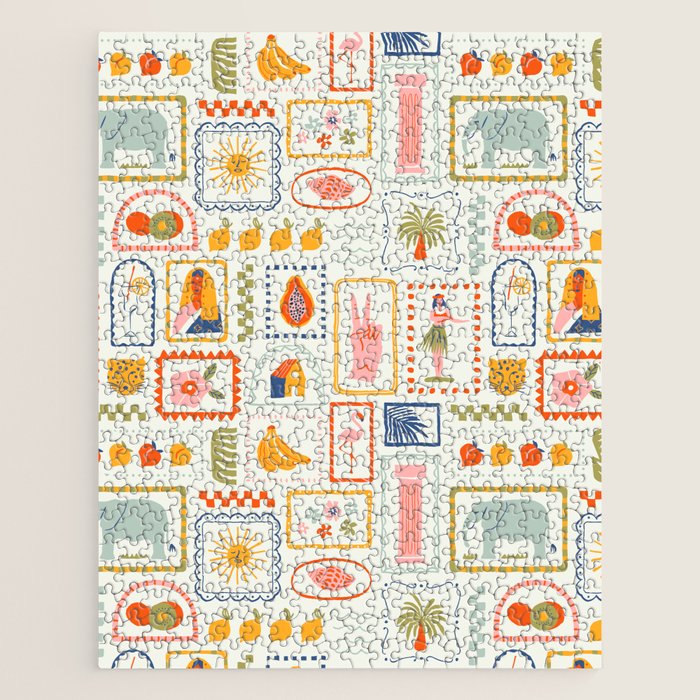 Vintage tropical summer patchwork art pattern Jigsaw Puzzle Gallery Image 1