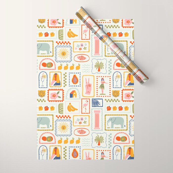 Vintage tropical summer patchwork art pattern Wrapping Paper Gallery Image 1