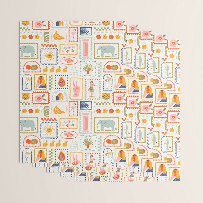 Vintage tropical summer patchwork art pattern Wrapping Paper Gallery Image 3