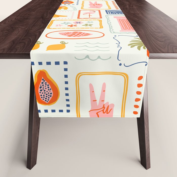 Vintage tropical summer patchwork art pattern Table Runner Gallery Image 1