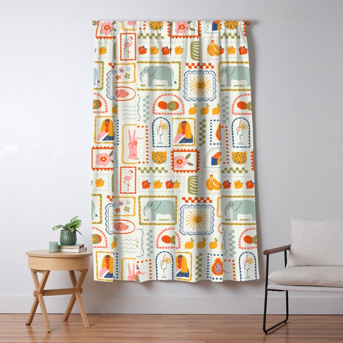 Vintage tropical summer patchwork art pattern Window Curtain Gallery Image 5