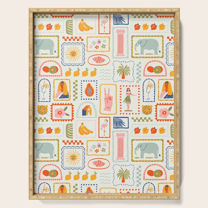 Vintage tropical summer patchwork art pattern Serving Tray Gallery Image 1