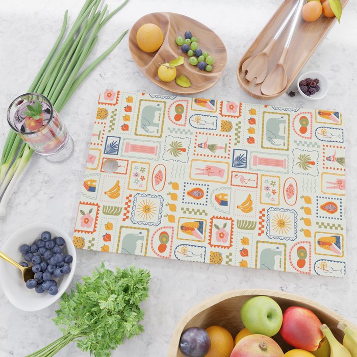 Vintage tropical summer patchwork art pattern Cutting Board Gallery Image 2