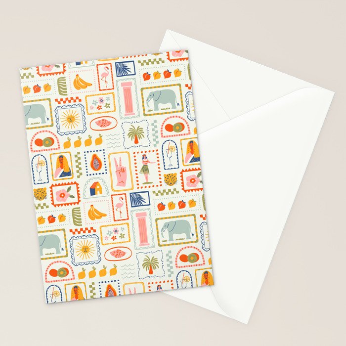 Vintage tropical summer patchwork art pattern Stationery Card Gallery Image 2