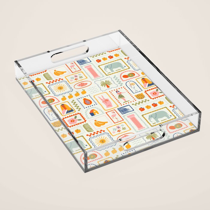 Vintage tropical summer patchwork art pattern Acrylic Tray Gallery Image 1