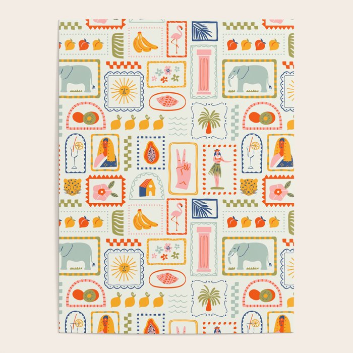 Vintage tropical summer patchwork art pattern Poster Gallery Image 4