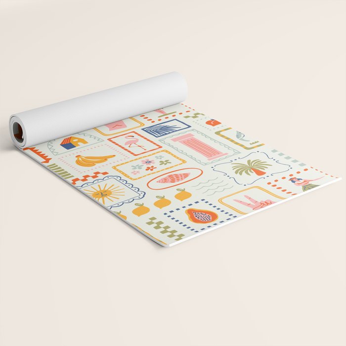 Vintage tropical summer patchwork art pattern Yoga Mat Gallery Image 2