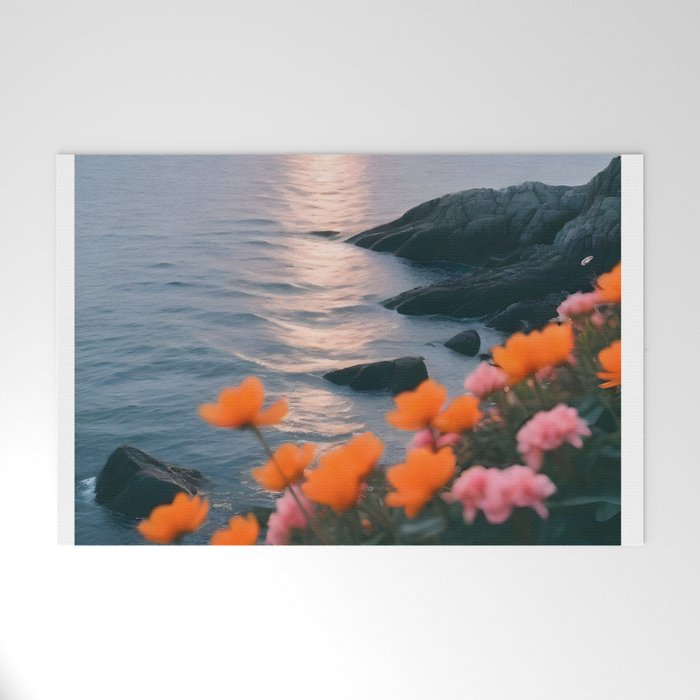 Rocky Beach Sunset, Nature Ocean Landscape Scenic Travel, Mountain Adventure Trek Beach Outdoors, Mindful Photography Welcome Mat Gallery Image 1