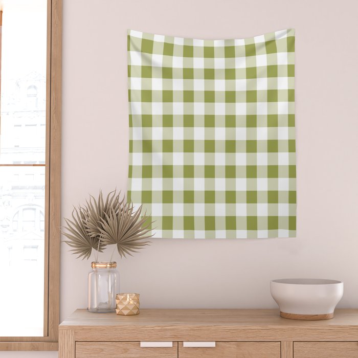 Gingham Large Green White Wall Tapestry Gallery Image 2