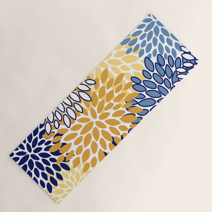 Floral Blooms, Yellow and Blue Flowers Yoga Mat Gallery Image 1