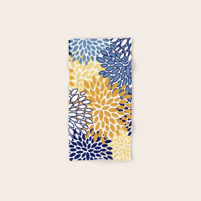 Floral Blooms, Yellow and Blue Flowers Bath Towel Gallery Image 1