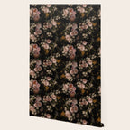 Antique Botanical Peach Roses And Chamomile Midnight Garden Wallpaper Gallery Image 2