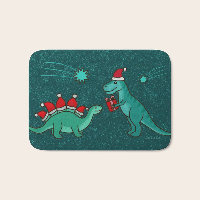 Cute Christmas Dinosaurs Dinos Dinosaur Bath Mat Gallery Image 1