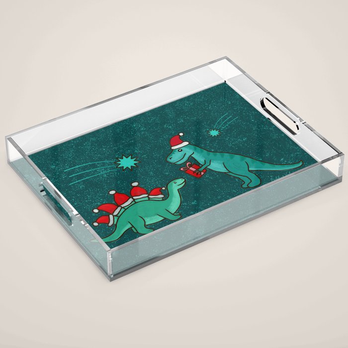 Cute Christmas Dinosaurs Dinos Dinosaur Acrylic Tray Gallery Image 1