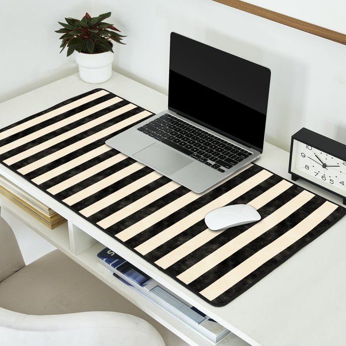 Cabana Stripe - black & cream Desk Mat Gallery Image 2