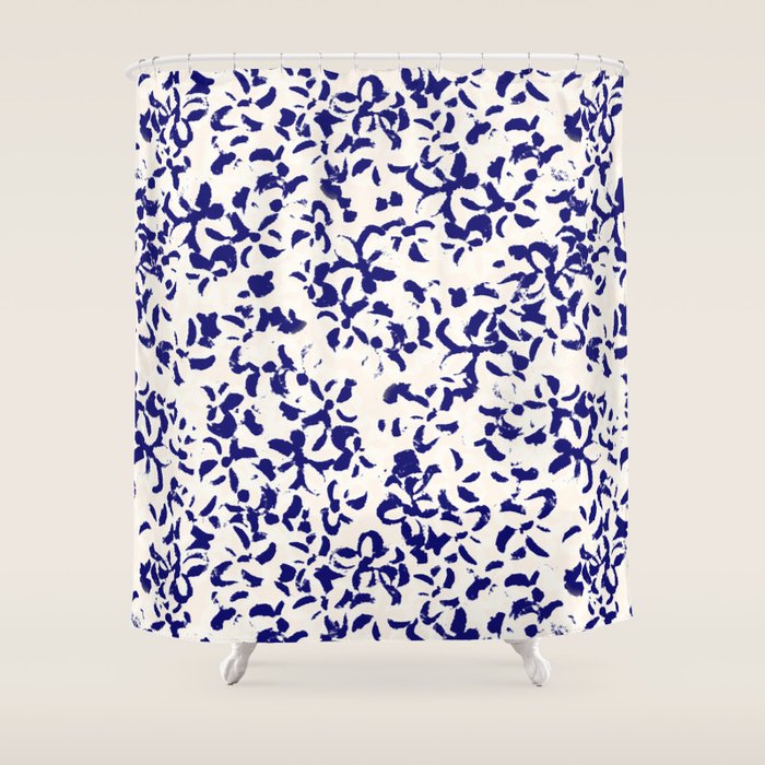 Mediterranean blue handmade floral Shower Curtain Gallery Image 1
