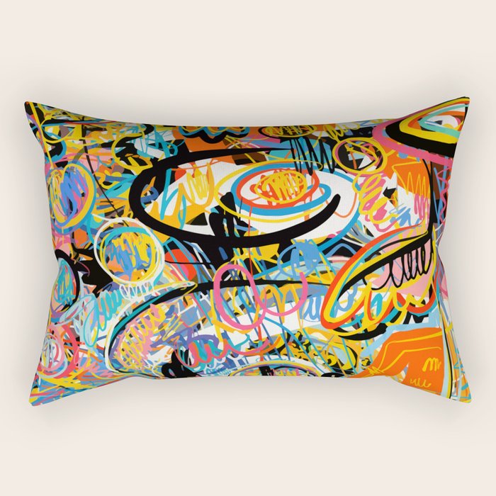 Graffiti Street Art Pattern Colorful Tribal Abstract by Emmanuel Signorino Rectangular Pillow Gallery Image 1