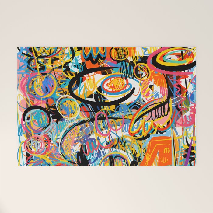 Graffiti Street Art Pattern Colorful Tribal Abstract by Emmanuel Signorino Welcome Mat Gallery Image 1