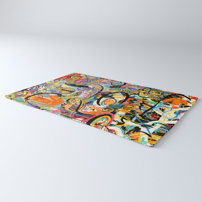 Graffiti Street Art Pattern Colorful Tribal Abstract by Emmanuel Signorino Rug Gallery Image 3