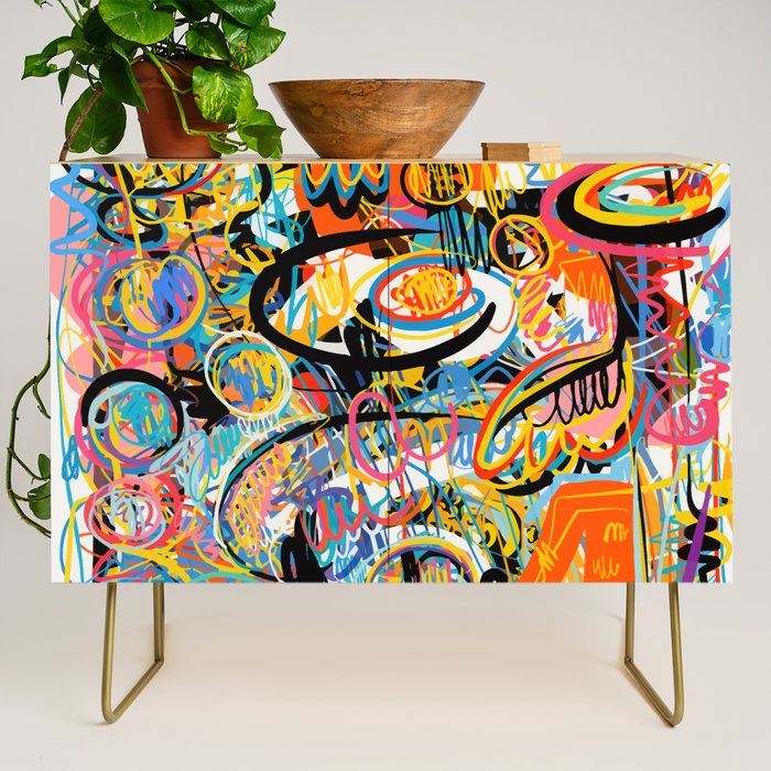 Graffiti Street Art Pattern Colorful Tribal Abstract by Emmanuel Signorino Credenza Gallery Image 1