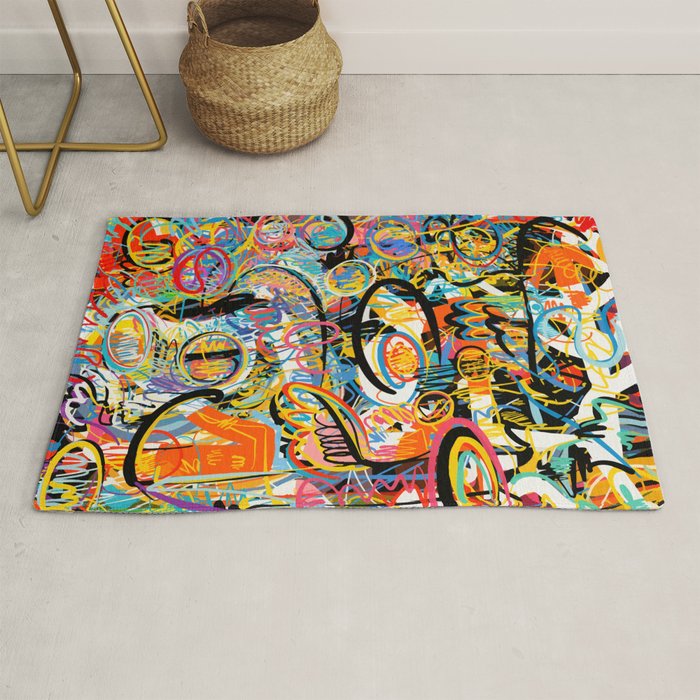 Graffiti Street Art Pattern Colorful Tribal Abstract by Emmanuel Signorino Rug Gallery Image 1