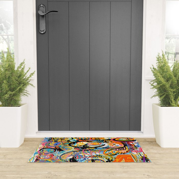 Graffiti Street Art Pattern Colorful Tribal Abstract by Emmanuel Signorino Welcome Mat Gallery Image 3