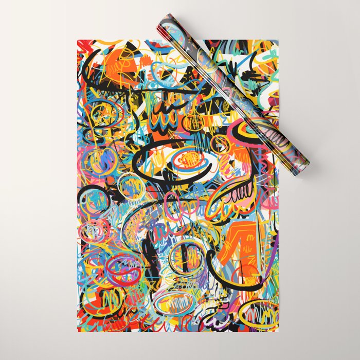 Graffiti Street Art Pattern Colorful Tribal Abstract by Emmanuel Signorino Wrapping Paper Gallery Image 1