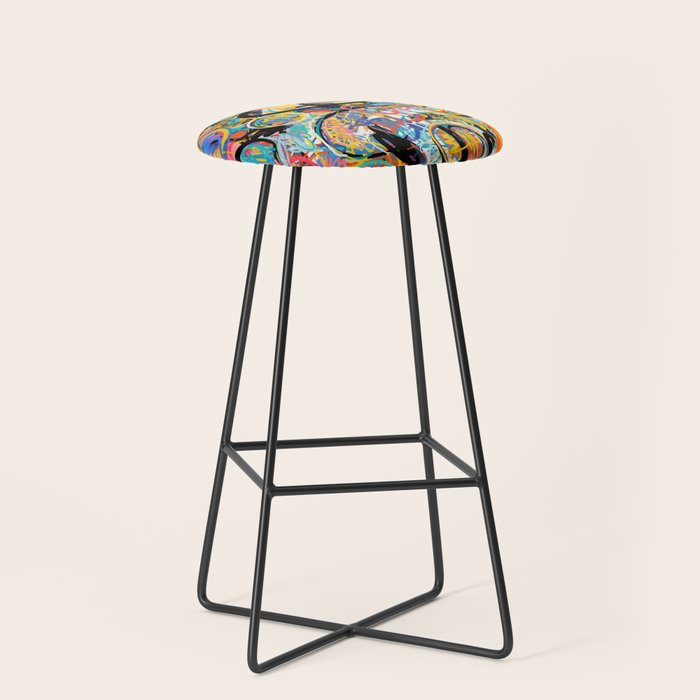 Graffiti Street Art Pattern Colorful Tribal Abstract by Emmanuel Signorino Stool Gallery Image 1