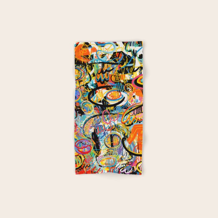 Graffiti Street Art Pattern Colorful Tribal Abstract by Emmanuel Signorino Bath Towel Gallery Image 1