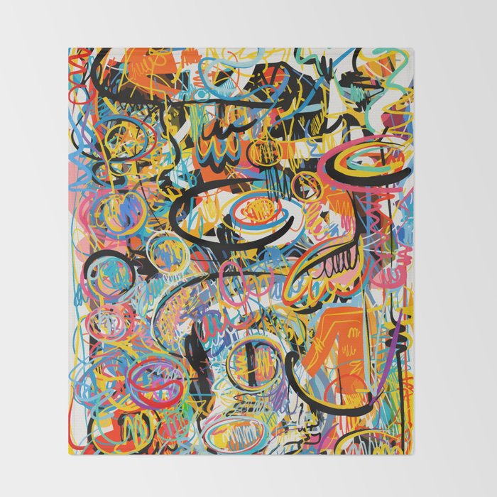 Graffiti Street Art Pattern Colorful Tribal Abstract by Emmanuel Signorino Throw Blanket Gallery Image 2