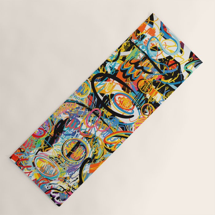 Graffiti Street Art Pattern Colorful Tribal Abstract by Emmanuel Signorino Yoga Mat Gallery Image 1