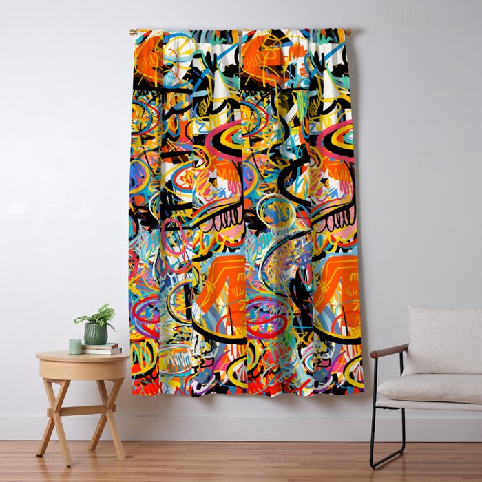 Graffiti Street Art Pattern Colorful Tribal Abstract by Emmanuel Signorino Window Curtain Gallery Image 5