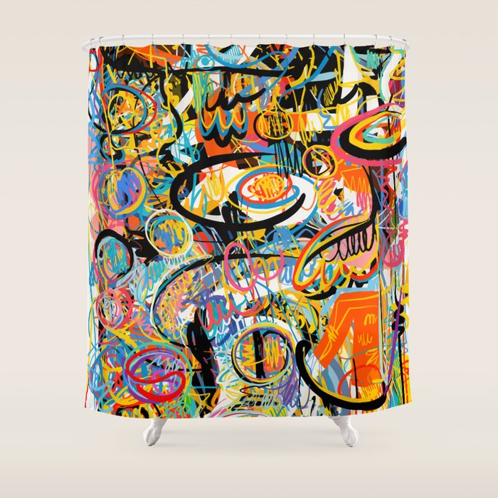 Graffiti Street Art Pattern Colorful Tribal Abstract by Emmanuel Signorino Shower Curtain Gallery Image 1