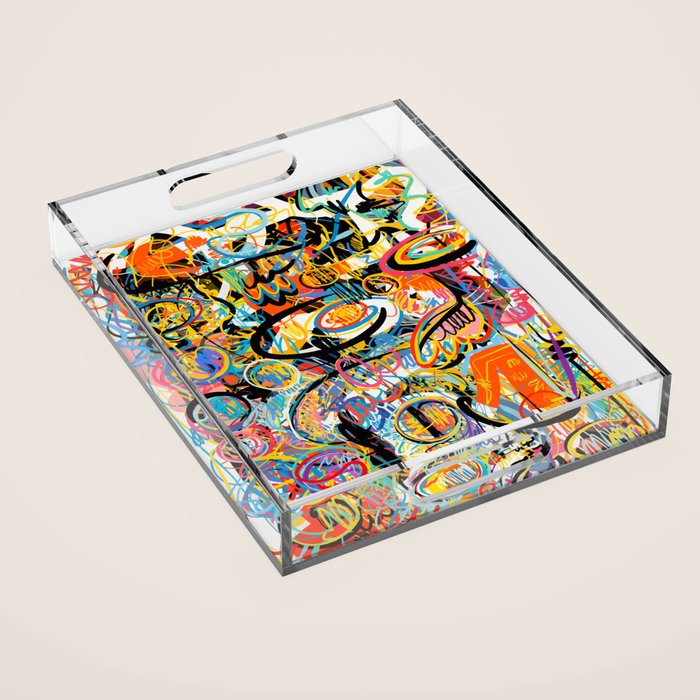 Graffiti Street Art Pattern Colorful Tribal Abstract by Emmanuel Signorino Acrylic Tray Gallery Image 1