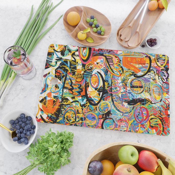Graffiti Street Art Pattern Colorful Tribal Abstract by Emmanuel Signorino Cutting Board Gallery Image 2