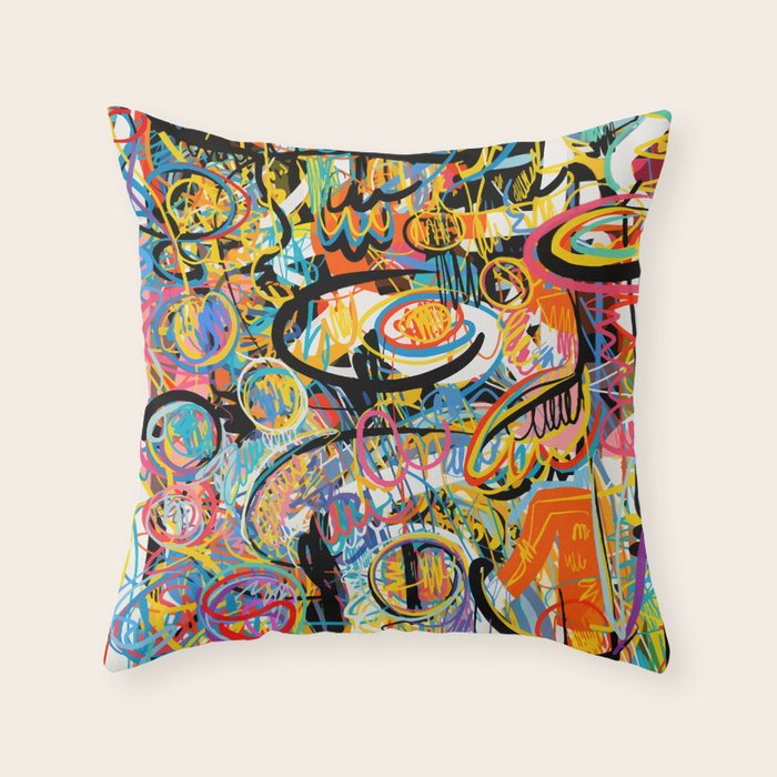 Graffiti Street Art Pattern Colorful Tribal Abstract by Emmanuel Signorino Throw Pillow Gallery Image 6