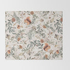 Harvest 2025 Woodland Squirrel Botanical Leaves Watercolor Ecru Throw Blanket Gallery Image 2