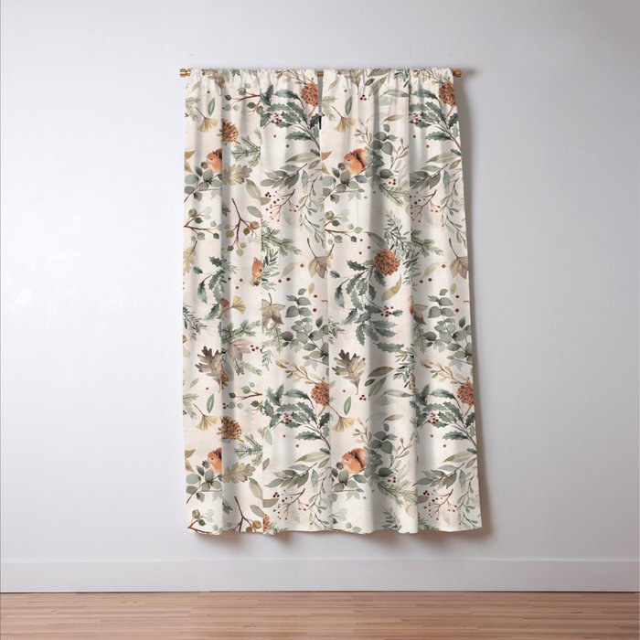 Harvest 2025 Woodland Squirrel Botanical Leaves Watercolor Ecru Window Curtain Gallery Image 3