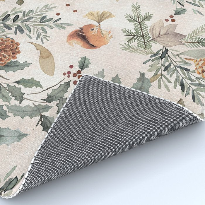 Harvest 2025 Woodland Squirrel Botanical Leaves Watercolor Ecru Rug Gallery Image 4