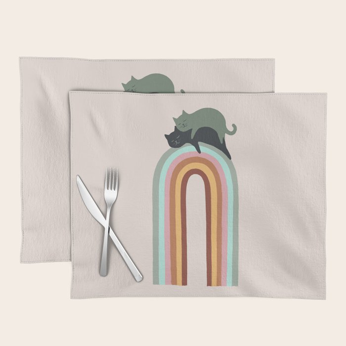 Rainbow cat 3 lover hugs Placemat Gallery Image 1