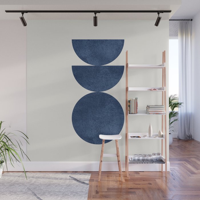 Woodblock navy blue Mid century modern Wall Mural Gallery Image 1
