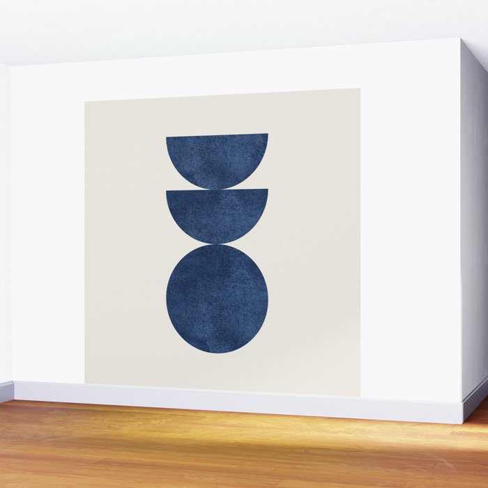 Woodblock navy blue Mid century modern Wall Mural Gallery Image 2