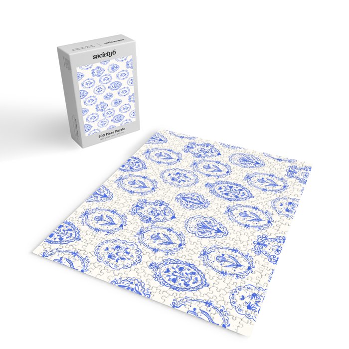 Elegant Blue Victorian Frame with Delicate Flower Jigsaw Puzzle Gallery Image 2