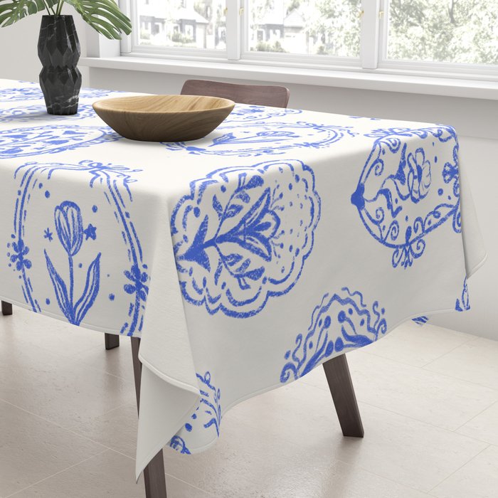 Elegant Blue Victorian Frame with Delicate Flower Tablecloth Gallery Image 3