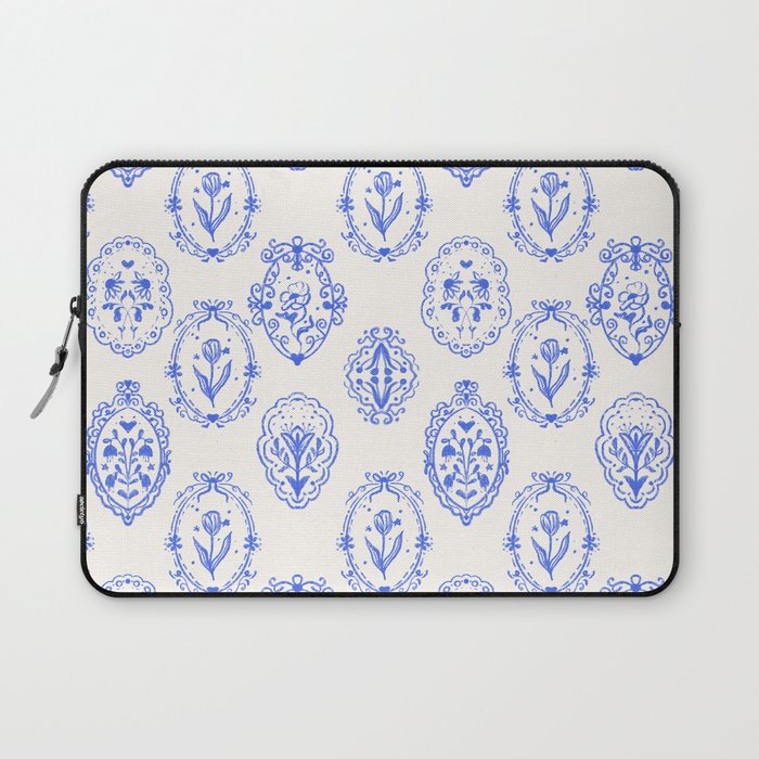 Elegant Blue Victorian Frame with Delicate Flower Laptop Sleeve Gallery Image 1