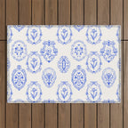 Elegant Blue Victorian Frame with Delicate Flower Outdoor Rug Gallery Image 1