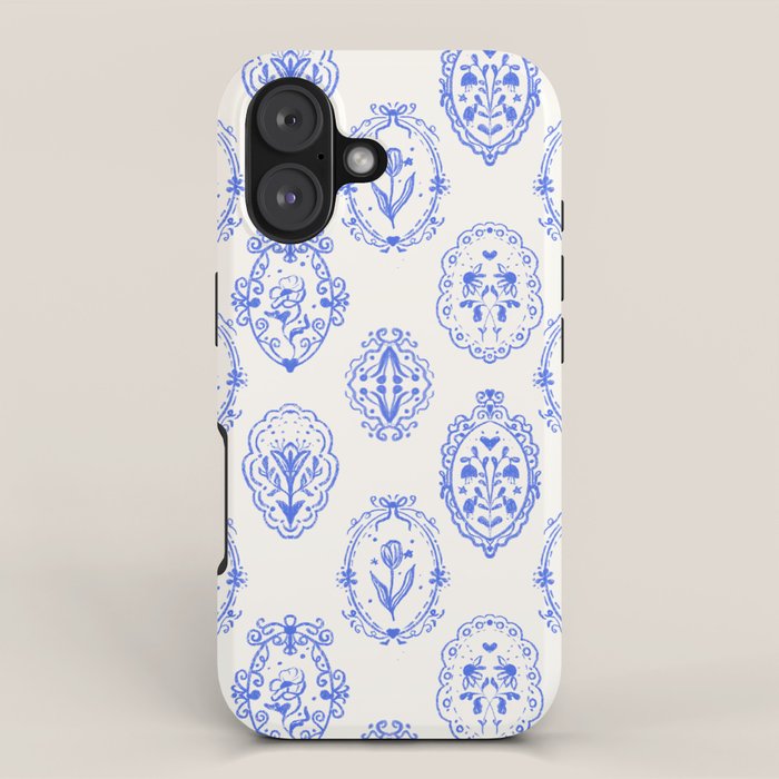 Elegant Blue Victorian Frame with Delicate Flower iPhone Case Gallery Image 1