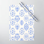 Elegant Blue Victorian Frame with Delicate Flower Wrapping Paper Gallery Image 1