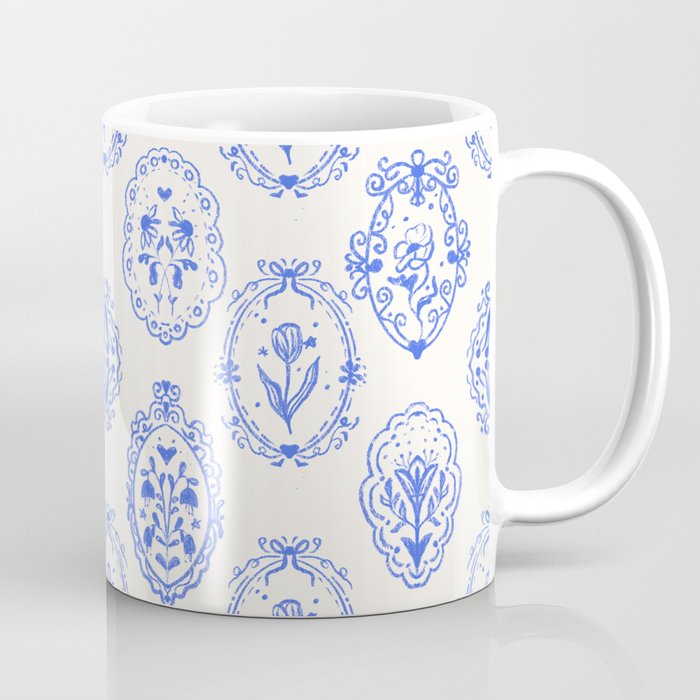 Elegant Blue Victorian Frame with Delicate Flower Coffee Mug Gallery Image 1